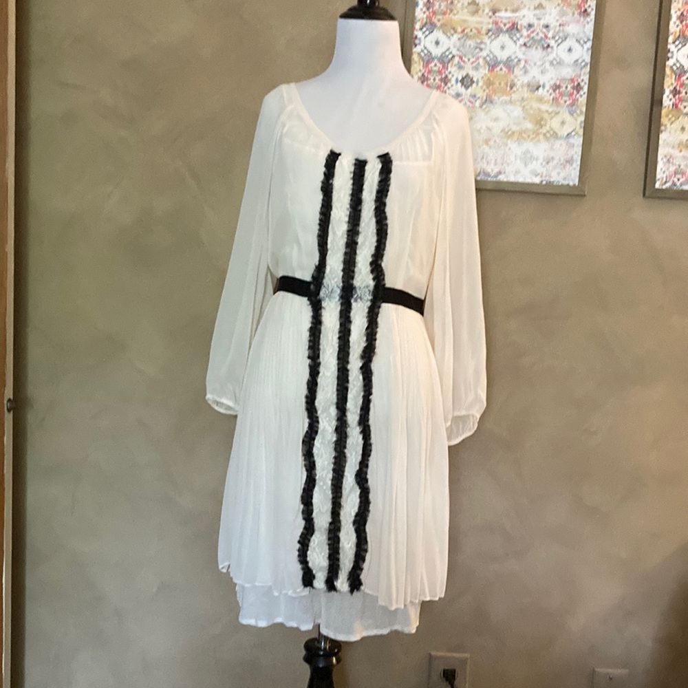 Free People sz 12 ivory and black Lacy sheer Boho Dress with removable slip